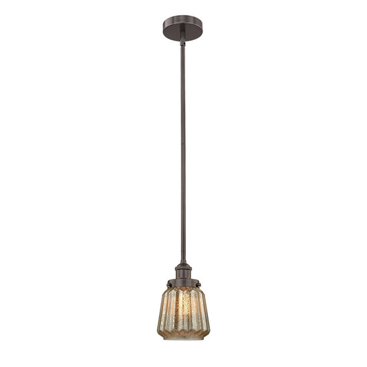Innovations Chatham 7in 1-Light Mini Pendant | Industrial Oil Rubbed Bronze Steel and Mercury Ribbed Glass | Kitchen Island & | Model 616-1SH-OB-G146-LED