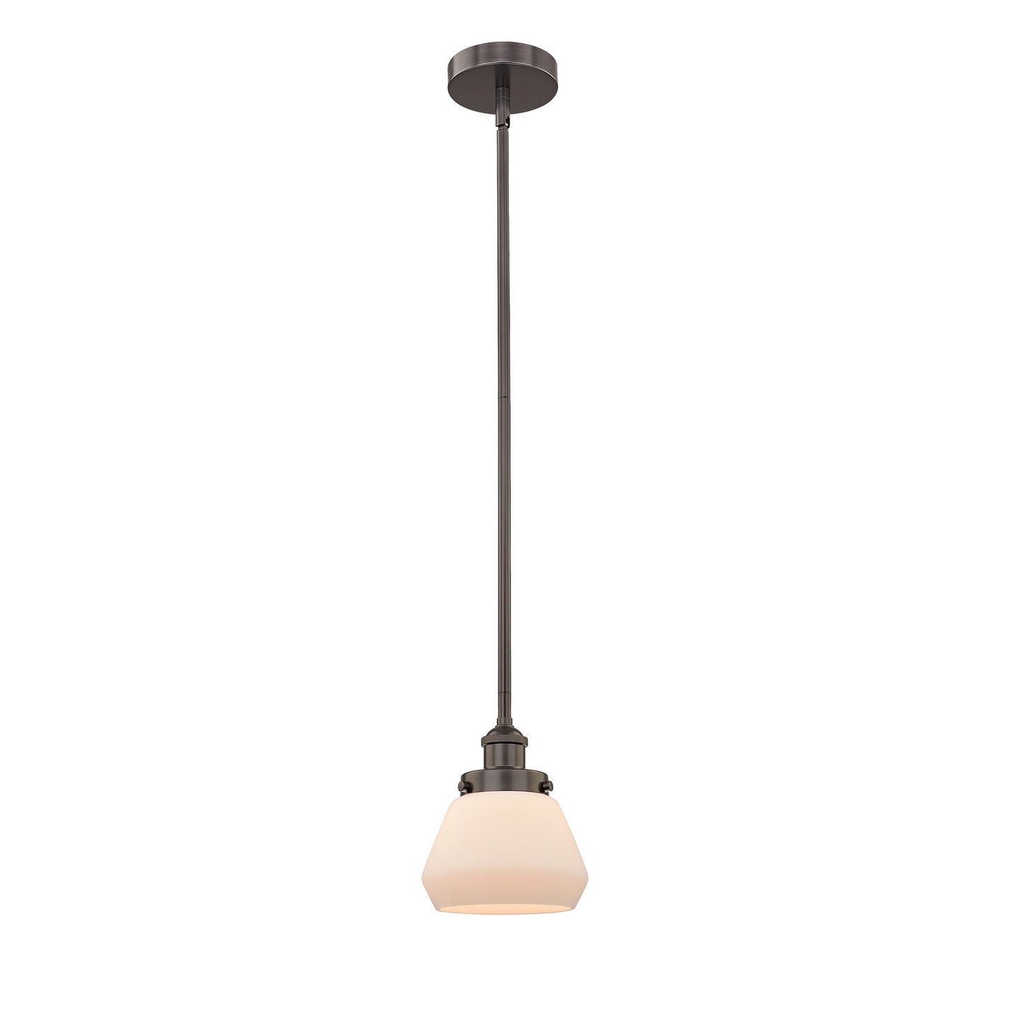 Innovations Fulton 7in 1-Light Mini Pendant | Industrial Oil Rubbed Bronze Steel and Matte White Frosted Glass | Kitchen Island & | Model 616-1SH-OB-G171