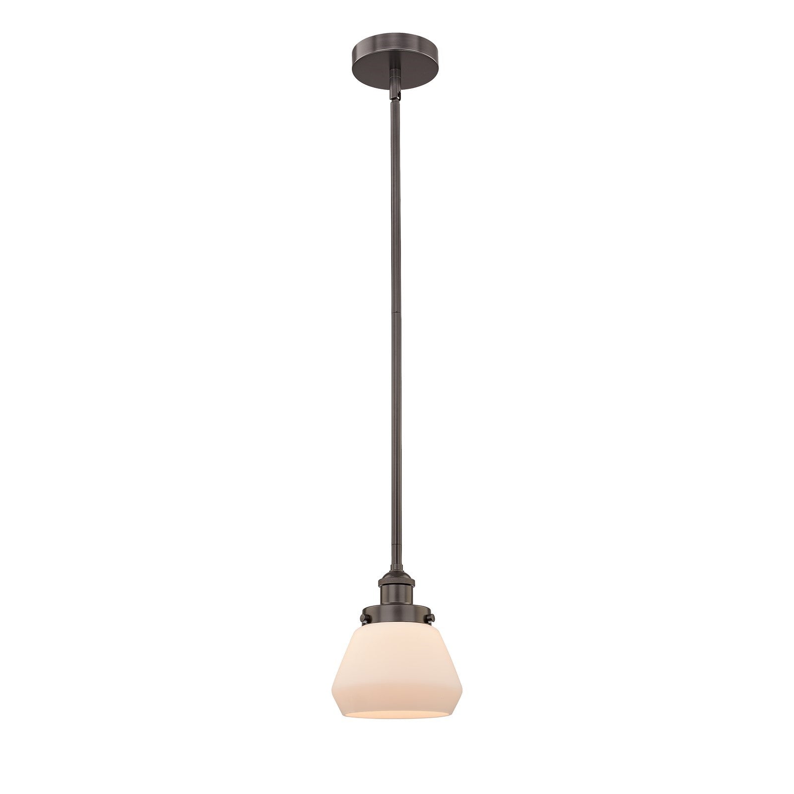 Innovations Fulton 7in 1-Light Mini Pendant | Industrial Oil Rubbed Bronze Steel and Matte White Frosted Glass | Kitchen Island & | Model 616-1SH-OB-G171