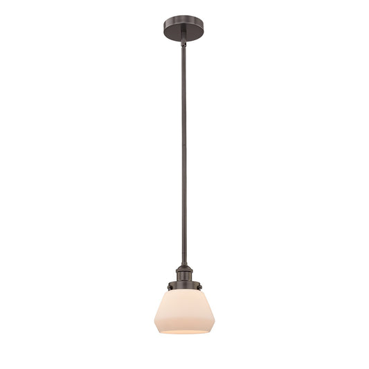 Innovations Fulton 7in 1-Light Mini Pendant | Industrial Oil Rubbed Bronze Steel and Matte White Frosted Glass | Kitchen Island & | Model 616-1SH-OB-G171