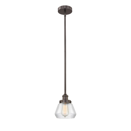 Innovations Fulton 7in 1-Light Mini Pendant | Industrial Oil Rubbed Bronze Steel and Clear Glass | Kitchen Island & Dining Room | Model 616-1SH-OB-G172