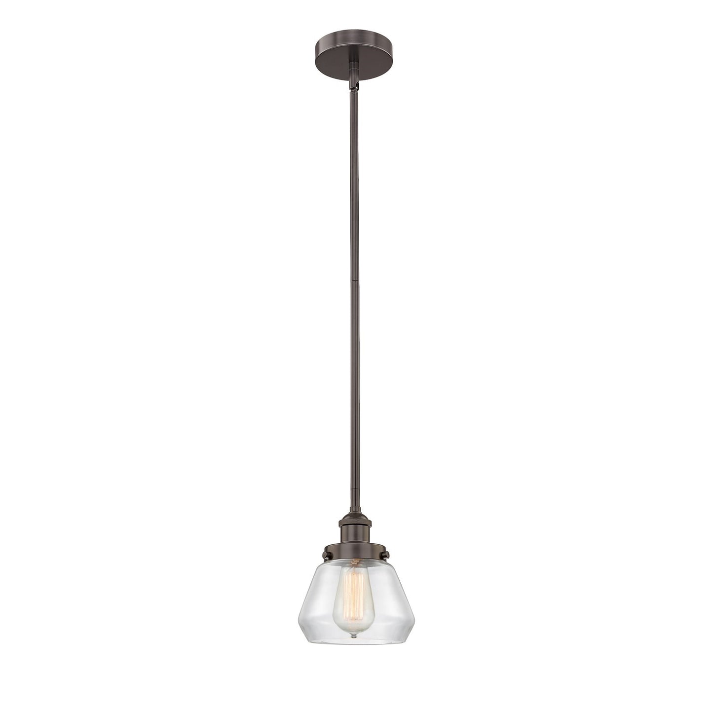 Innovations Fulton 7in 1-Light Mini Pendant | Industrial Oil Rubbed Bronze Steel and Clear Glass | Kitchen Island & Dining Room | Model 616-1SH-OB-G172