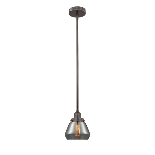 Innovations Fulton 7in 1-Light Mini Pendant | Industrial Oil Rubbed Bronze and Light Smoke Glass | Kitchen Island | 7 x 7 x 8 in | Model 616-1SH-OB-G173
