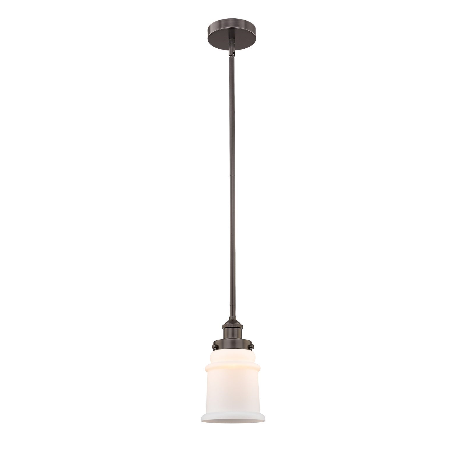 Innovations Canton 6in 1-Light Mini Pendant | Industrial Oil Rubbed Bronze Steel and Matte White Frosted Glass | Kitchen | Model 616-1SH-OB-G181-LED