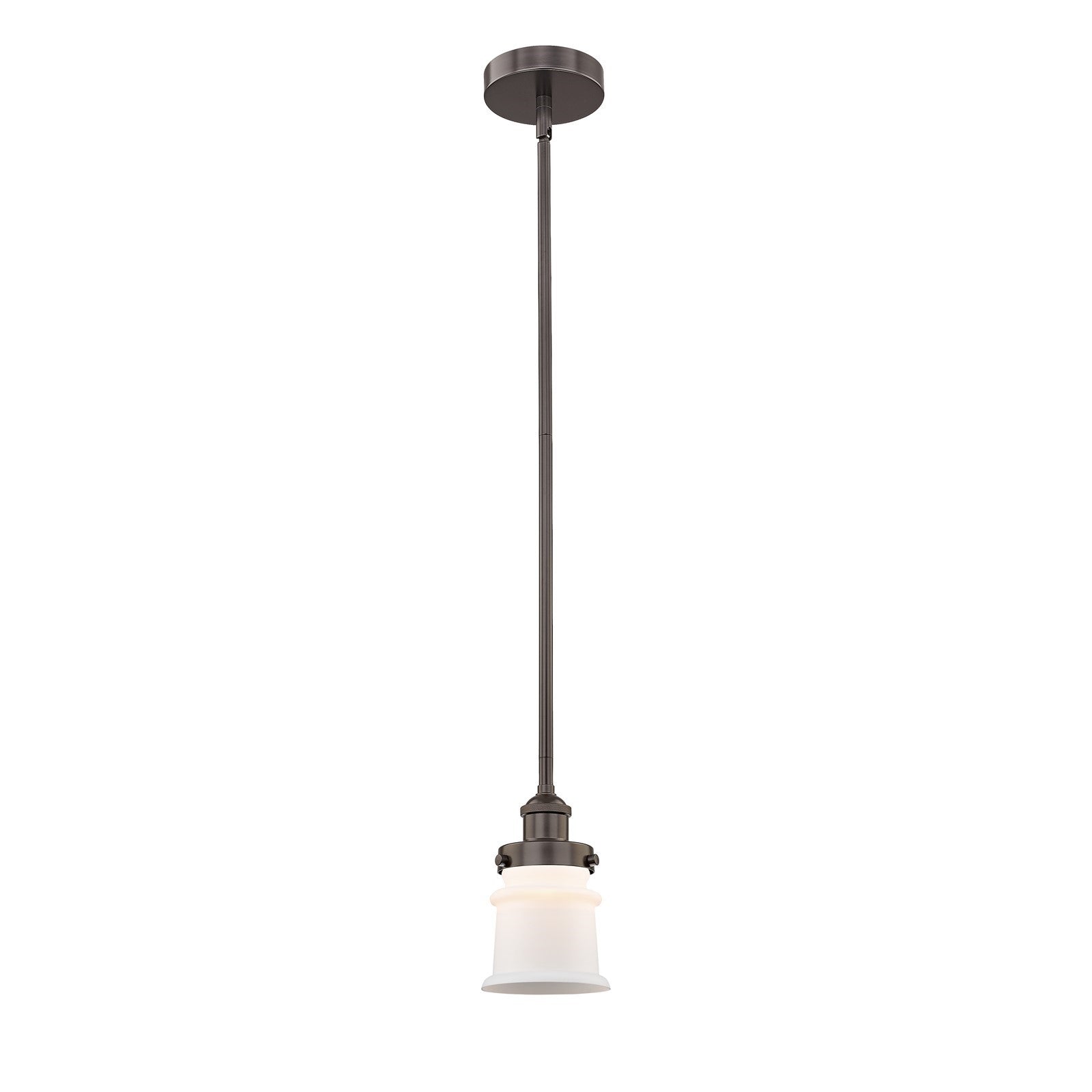 Innovations Canton 5.25in 1-Light Mini Pendant | Industrial Oil Rubbed Bronze Steel and Matte White Frosted Glass | Kitchen | Model 616-1SH-OB-G181S-LED