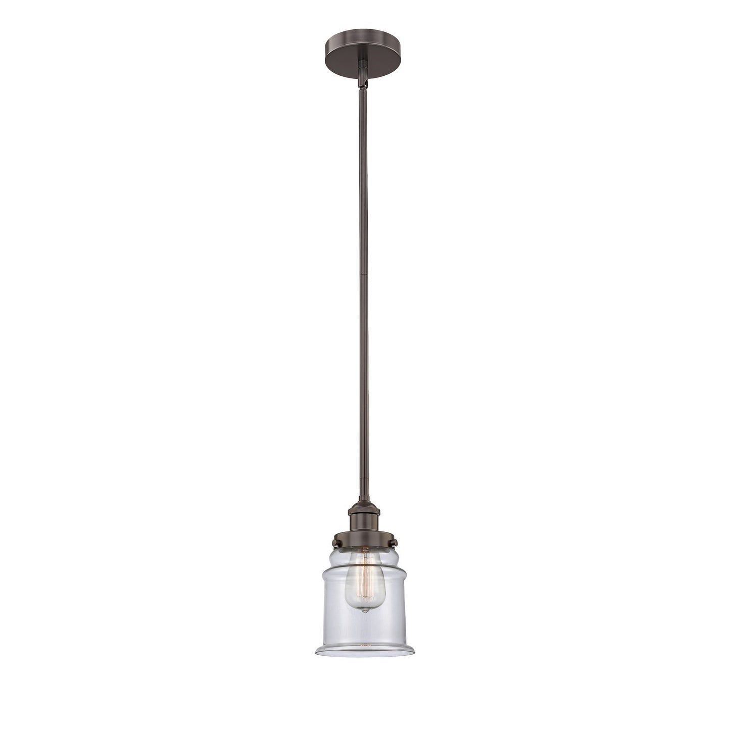Innovations Canton 6in 1-Light Mini Pendant | Industrial Oil Rubbed Bronze Steel and Clear Glass | Kitchen Island & Dining Room | Model 616-1SH-OB-G182