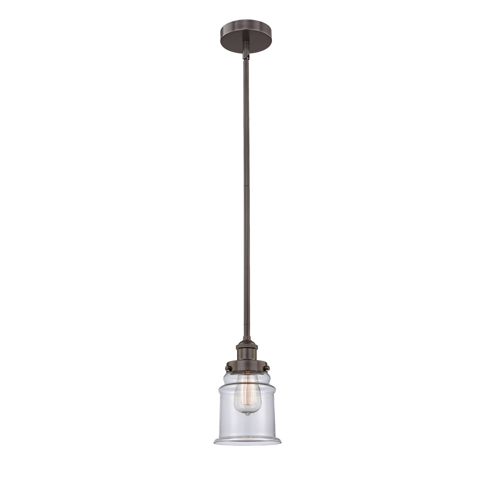 Innovations Canton 6in 1-Light Mini Pendant | Industrial Oil Rubbed Bronze Steel and Clear Glass | Kitchen Island & Dining Room | Model 616-1SH-OB-G182