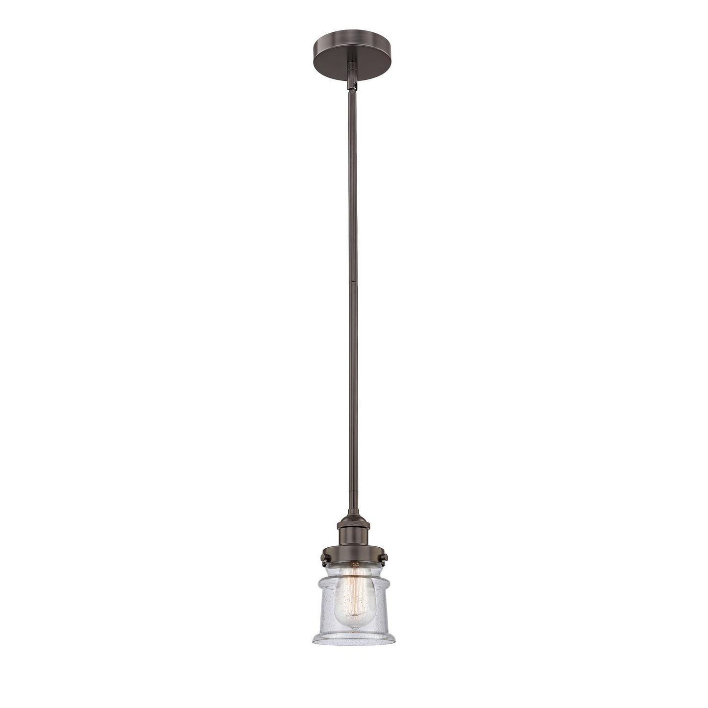 Innovations Canton 5.25in 1-Light Mini Pendant | Industrial Oil Rubbed Bronze Steel and Seedy Glass | Kitchen Island | 5.25 x | Model 616-1SH-OB-G184S