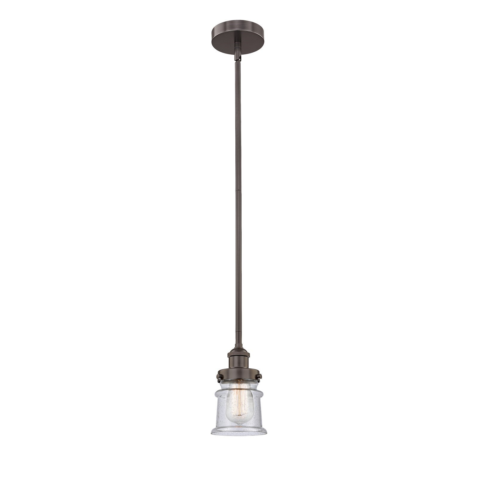 Innovations Canton 5.25in 1-Light Mini Pendant | Industrial Oil Rubbed Bronze Steel and Seedy Glass | Kitchen Island | 5.25 x | Model 616-1SH-OB-G184S