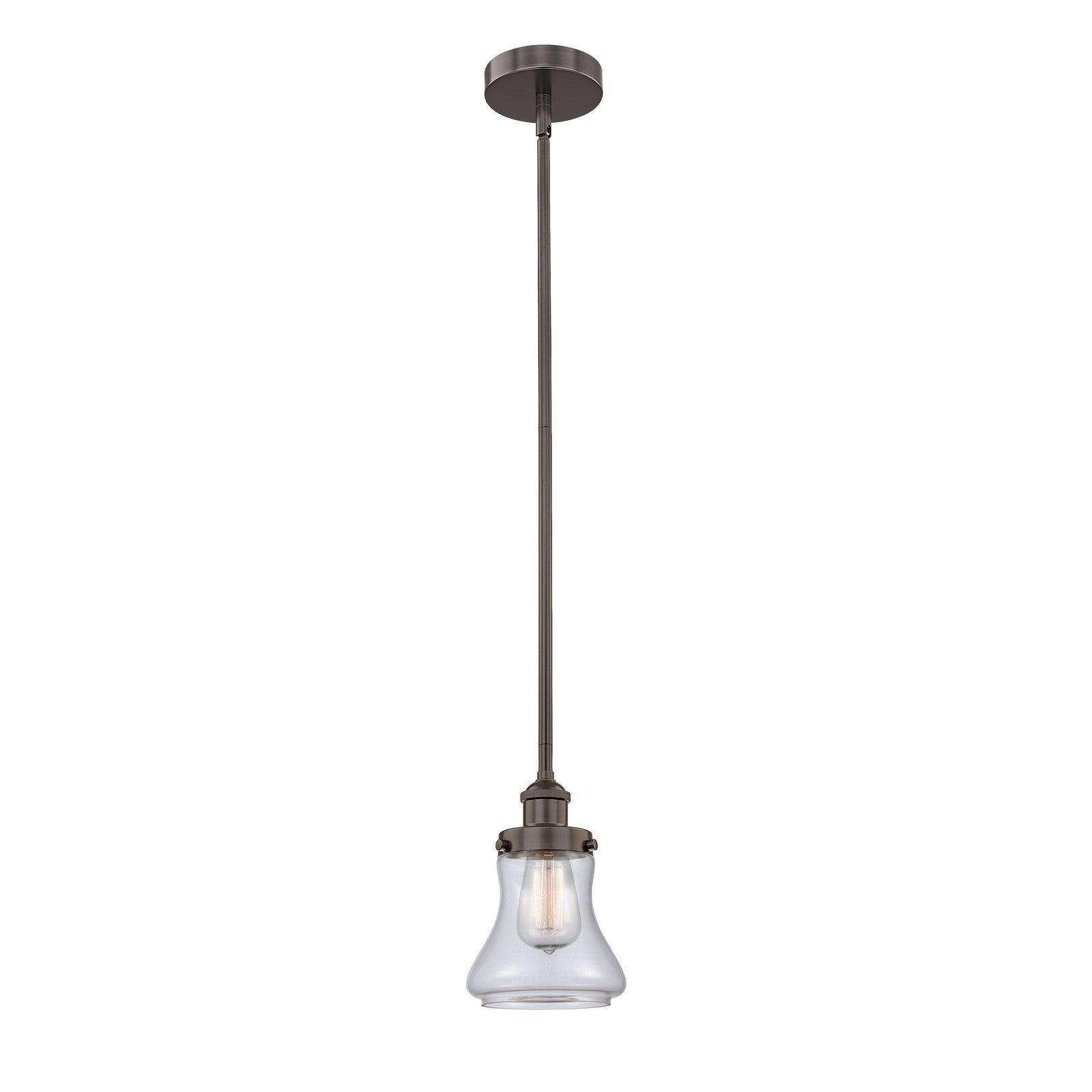 Innovations Bellmont 6in 1-Light Mini Pendant | Industrial Oil Rubbed Bronze Steel and Clear Glass | Kitchen Island & Dining | Model 616-1SH-OB-G192-LED