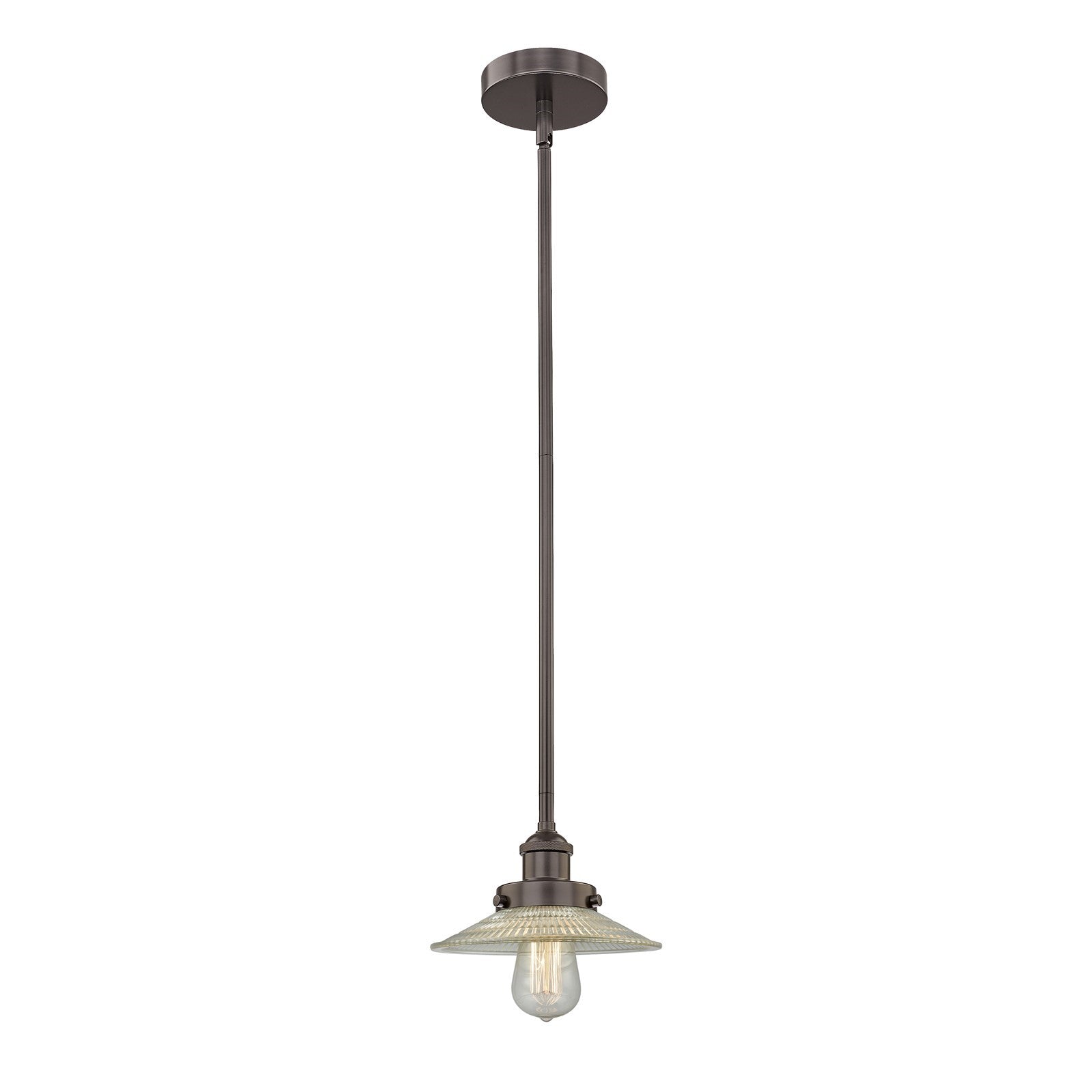Innovations Halophane 9in 1-Light Mini Pendant | Industrial Oil Rubbed Bronze Steel and Clear Halophane Glass | Kitchen Island & | Model 616-1SH-OB-G2-LED