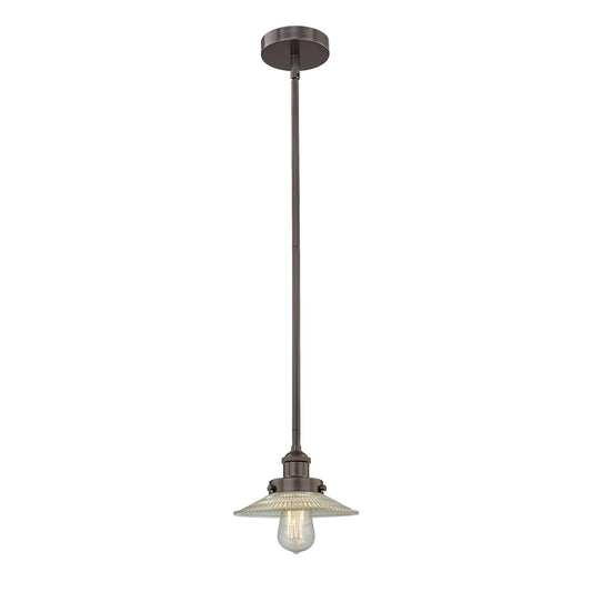 Innovations Halophane 9in 1-Light Mini Pendant | Industrial Oil Rubbed Bronze Steel and Clear Halophane Glass | Kitchen Island & | Model 616-1SH-OB-G2-LED