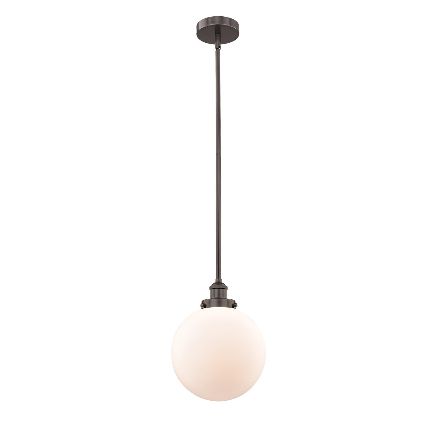 Innovations Beacon 10in 1-Light Mini Pendant | Industrial Oil Rubbed Bronze Steel and Matte White Frosted Glass | Kitchen | Model 616-1SH-OB-G201-10