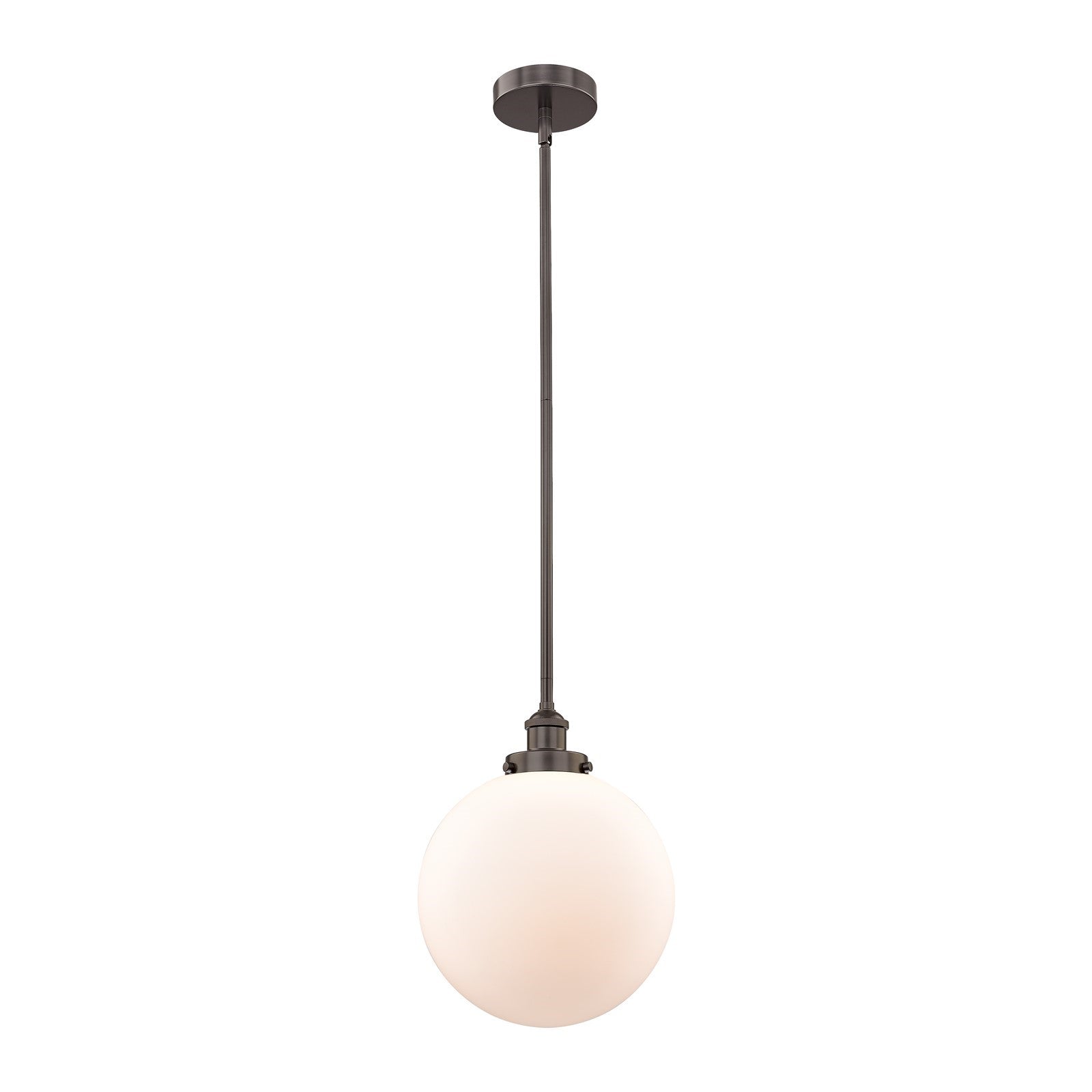 Innovations Beacon 12in 1-Light Mini Pendant | Industrial Oil Rubbed Bronze Steel and Matte White Frosted Glass | Kitchen | Model 616-1SH-OB-G201-12-LED