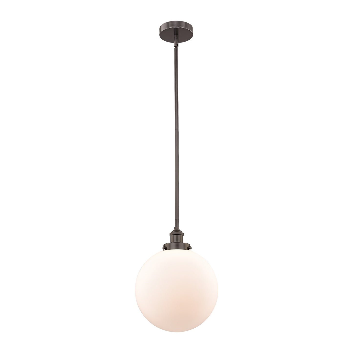 Innovations Beacon 12in 1-Light Mini Pendant | Industrial Oil Rubbed Bronze Steel and Matte White Frosted Glass | Kitchen | Model 616-1SH-OB-G201-12-LED