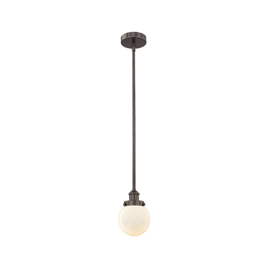 Innovations Beacon 6in 1-Light Mini Pendant | Industrial Oil Rubbed Bronze Steel and Matte White Frosted Glass | Kitchen Island | Model 616-1SH-OB-G201-6