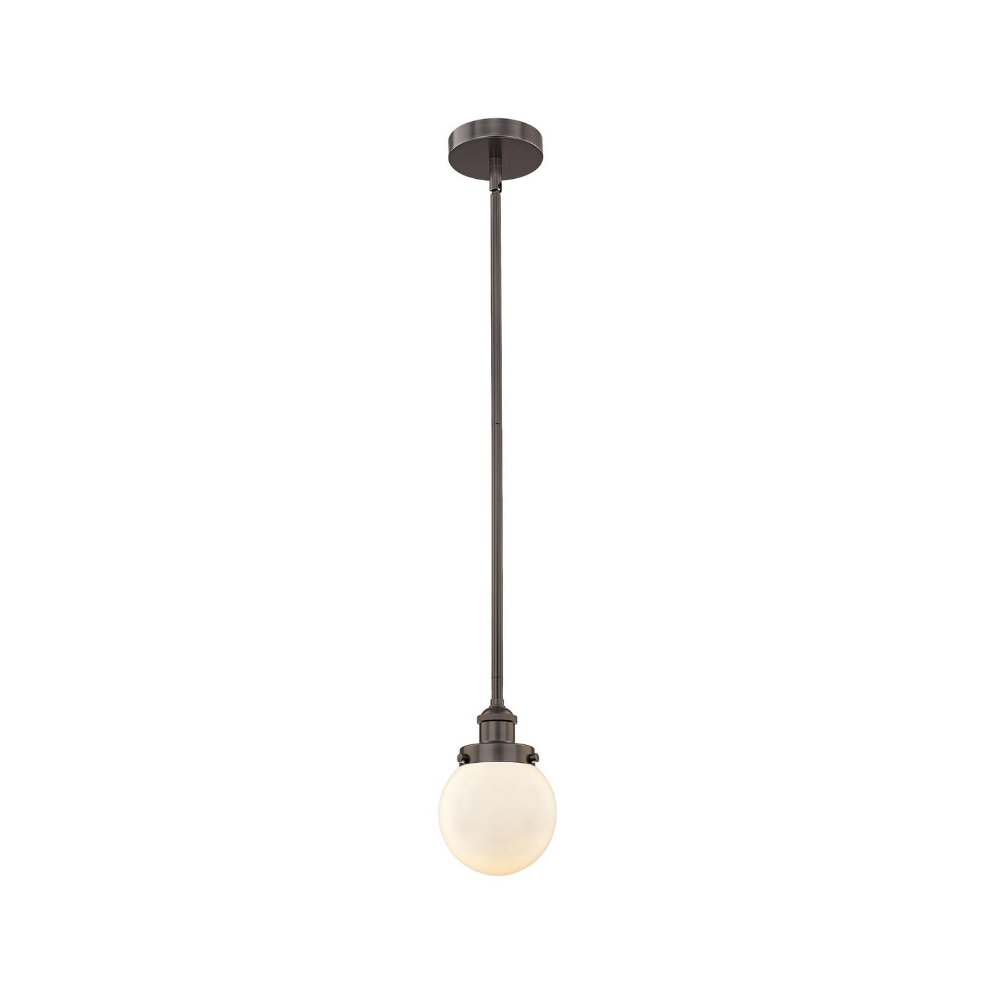 Innovations Beacon 6in 1-Light Mini Pendant | Industrial Oil Rubbed Bronze Steel and Matte White Frosted Glass | Kitchen | Model 616-1SH-OB-G201-6-LED