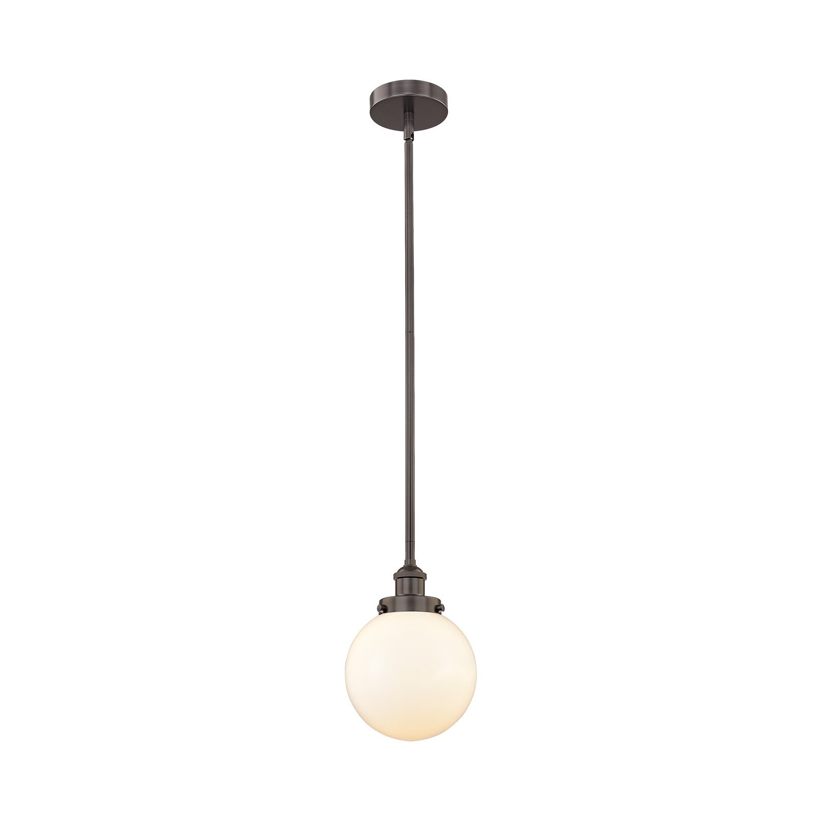 Innovations Beacon 8in 1-Light Mini Pendant | Industrial Oil Rubbed Bronze Steel and Matte White Frosted Glass | Kitchen Island | Model 616-1SH-OB-G201-8