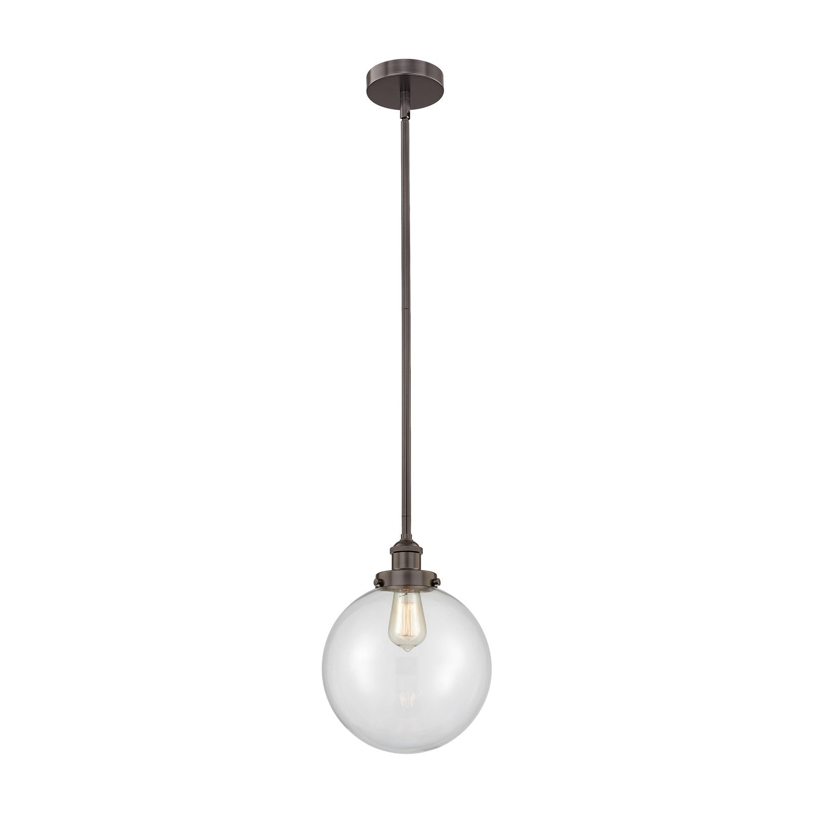 Innovations Beacon 10in 1-Light Mini Pendant | Industrial Oil Rubbed Bronze Steel and Clear Glass | Kitchen Island & Dining | Model 616-1SH-OB-G202-10-LED
