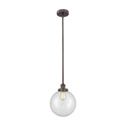 Innovations Beacon 10in 1-Light Mini Pendant | Industrial Oil Rubbed Bronze Steel and Clear Glass | Kitchen Island & Dining | Model 616-1SH-OB-G202-10-LED
