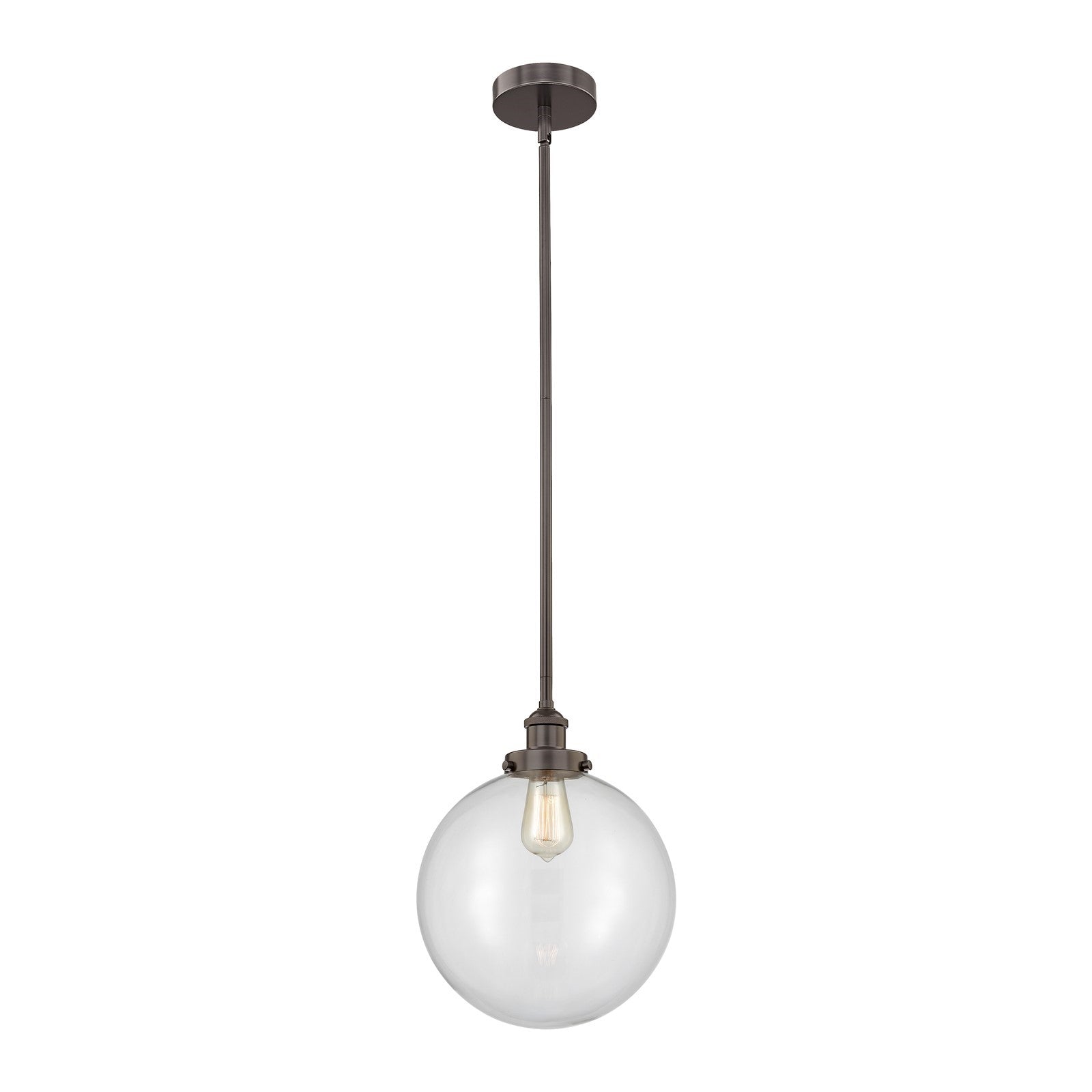 Innovations Beacon 12in 1-Light Mini Pendant | Industrial Oil Rubbed Bronze Steel and Clear Glass | Kitchen Island & Dining | Model 616-1SH-OB-G202-12