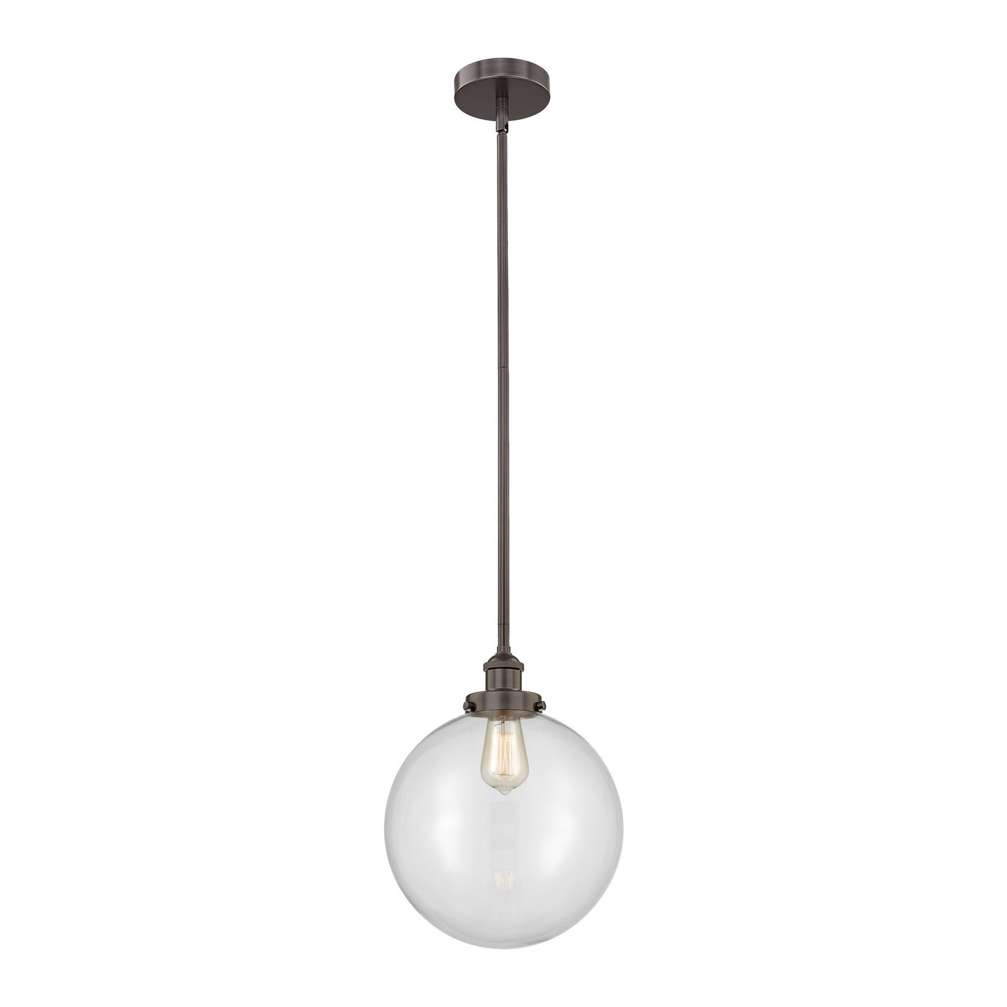 Innovations Beacon 12in 1-Light Mini Pendant | Industrial Oil Rubbed Bronze Steel and Clear Glass | Kitchen Island & Dining | Model 616-1SH-OB-G202-12
