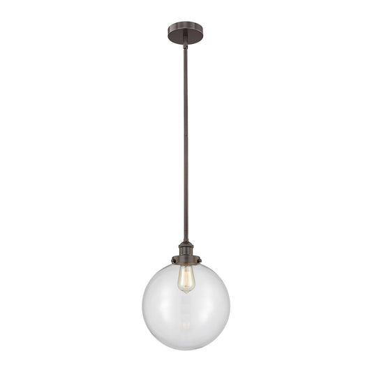 Innovations Beacon 12in 1-Light Mini Pendant | Industrial Oil Rubbed Bronze Steel and Clear Glass | Kitchen Island & Dining | Model 616-1SH-OB-G202-12-LED
