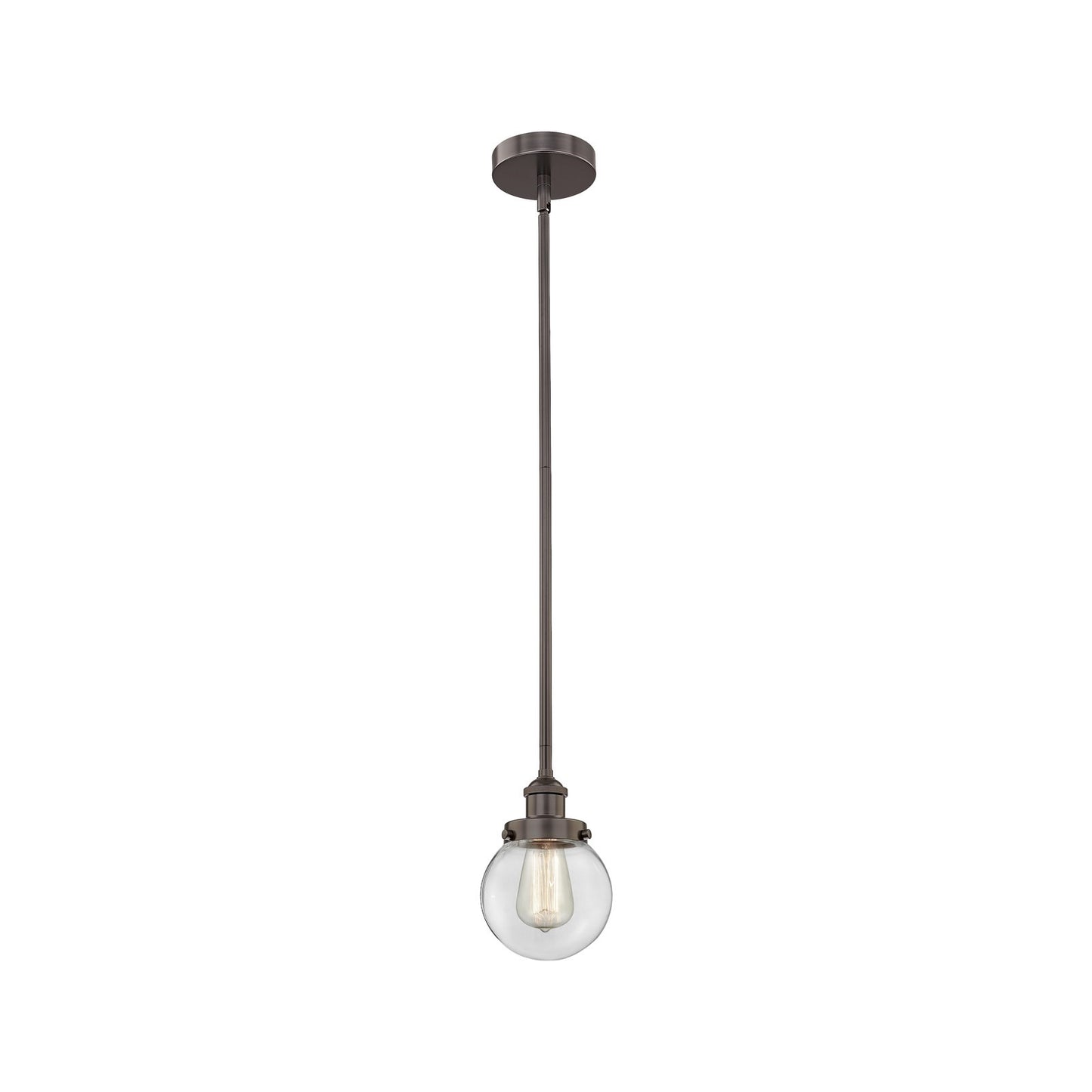 Innovations Beacon 6in 1-Light Mini Pendant | Industrial Oil Rubbed Bronze Steel and Clear Glass | Kitchen Island & Dining Room | Model 616-1SH-OB-G202-6