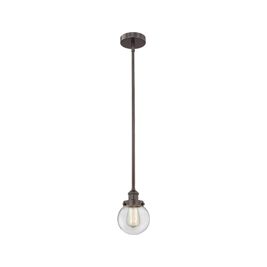 Innovations Beacon 6in 1-Light Mini Pendant | Industrial Oil Rubbed Bronze Steel and Clear Glass | Kitchen Island & Dining Room | Model 616-1SH-OB-G202-6