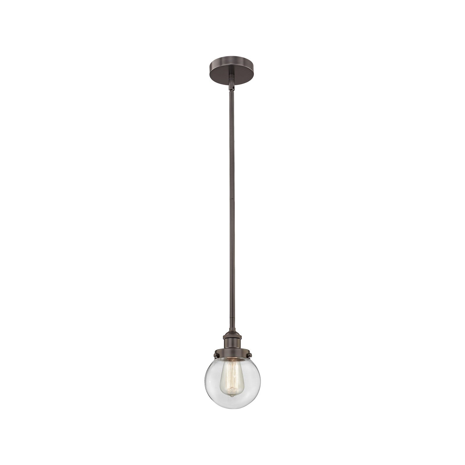 Innovations Beacon 6in 1-Light Mini Pendant | Industrial Oil Rubbed Bronze Steel and Clear Glass | Kitchen Island & Dining | Model 616-1SH-OB-G202-6-LED