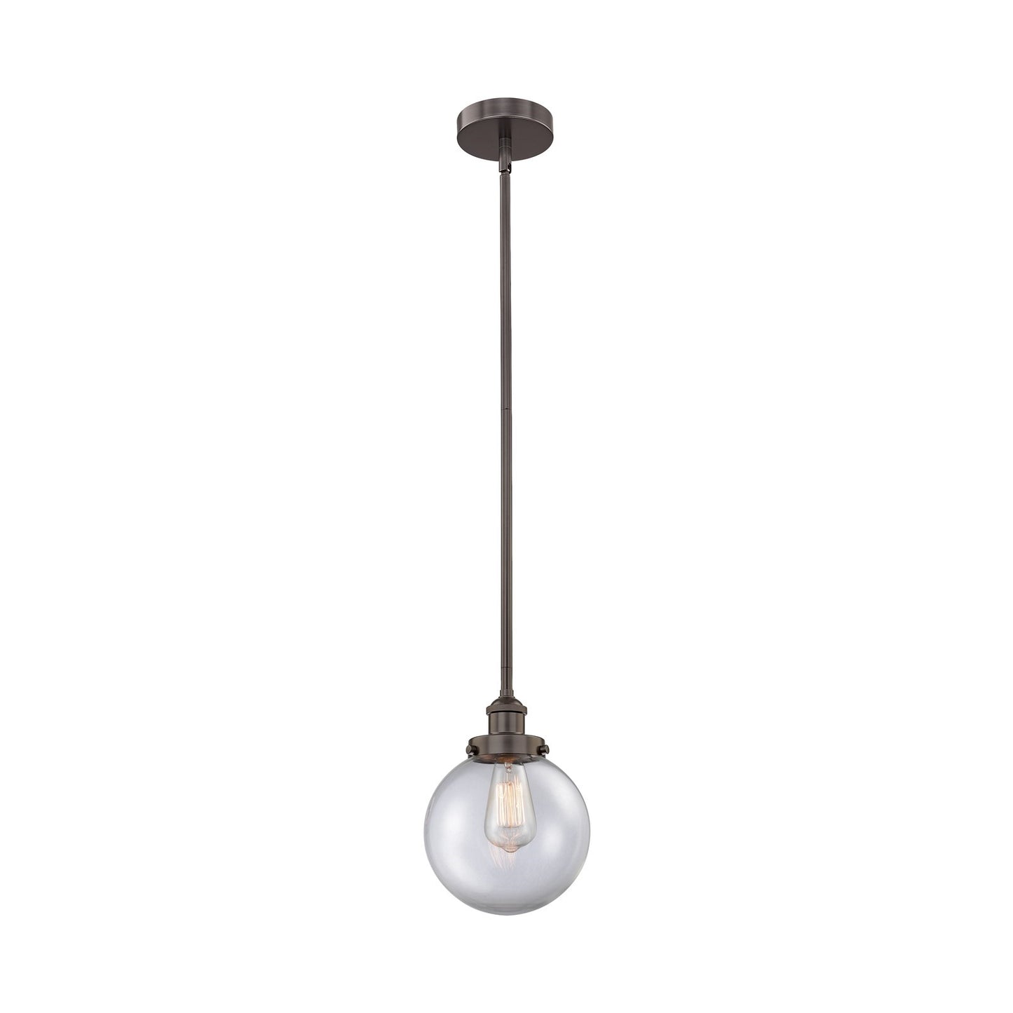Innovations Beacon 8in 1-Light Mini Pendant | Industrial Oil Rubbed Bronze Steel and Clear Glass | Kitchen Island & Dining | Model 616-1SH-OB-G202-8-LED