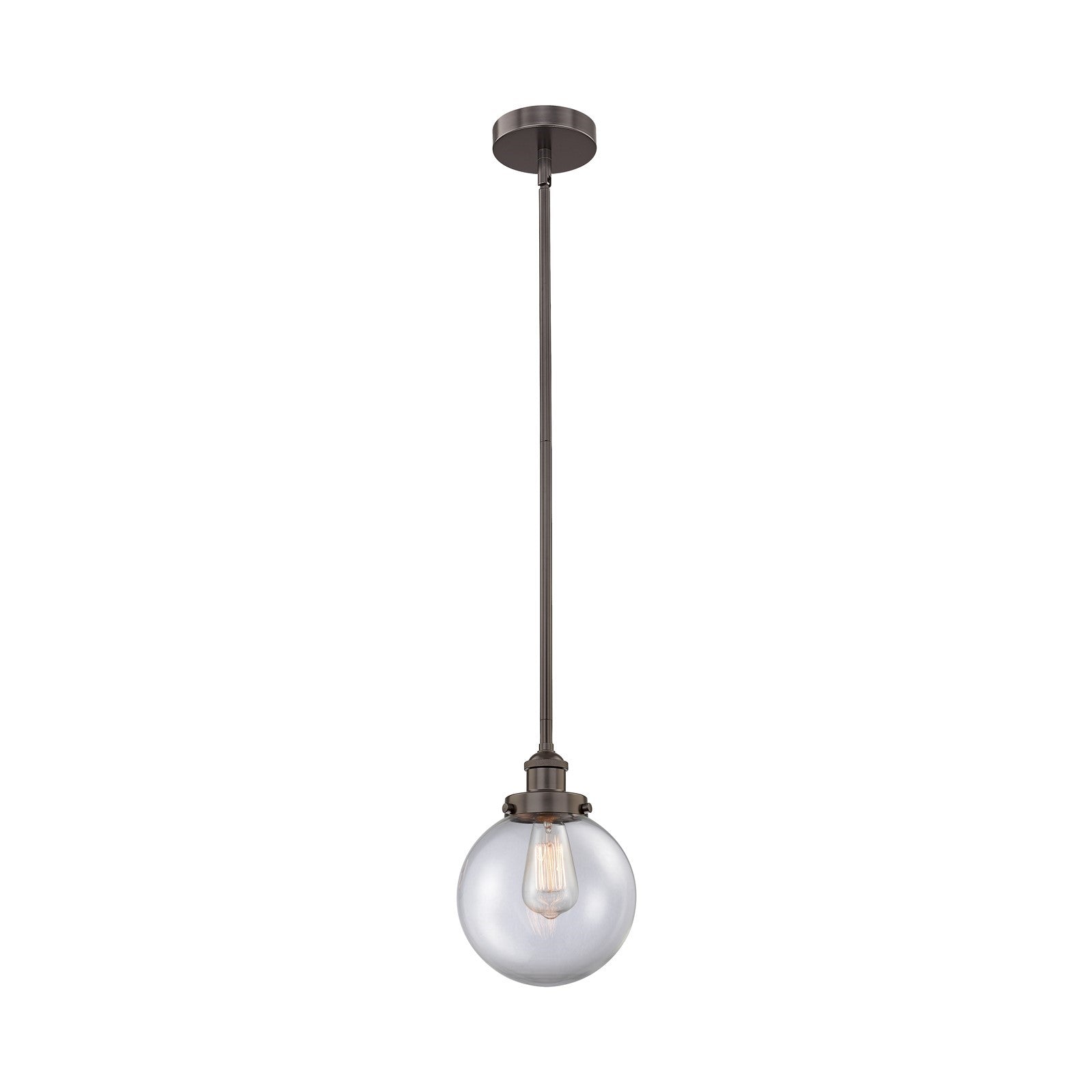Innovations Beacon 8in 1-Light Mini Pendant | Industrial Oil Rubbed Bronze Steel and Clear Glass | Kitchen Island & Dining | Model 616-1SH-OB-G202-8-LED