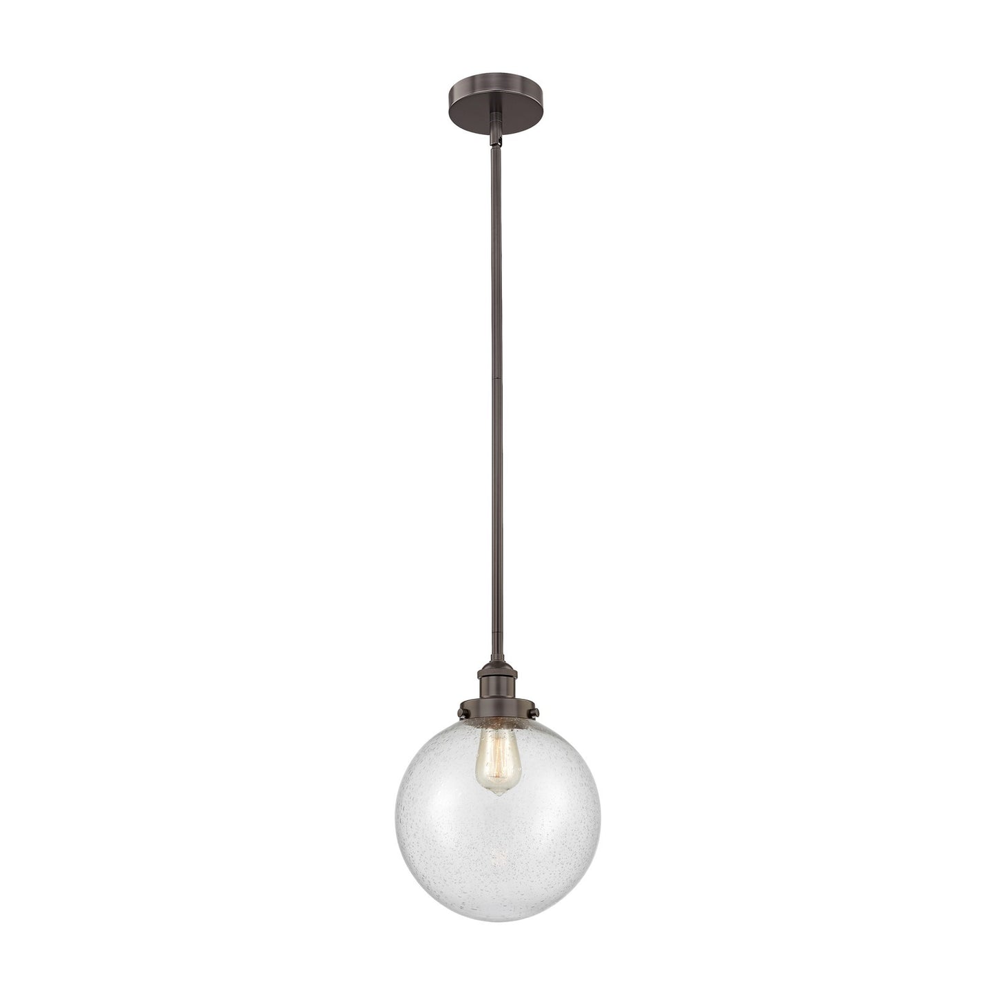 Innovations Beacon 10in 1-Light Mini Pendant | Industrial Oil Rubbed Bronze Steel and Seedy Glass | Kitchen Island & Dining | Model 616-1SH-OB-G204-10