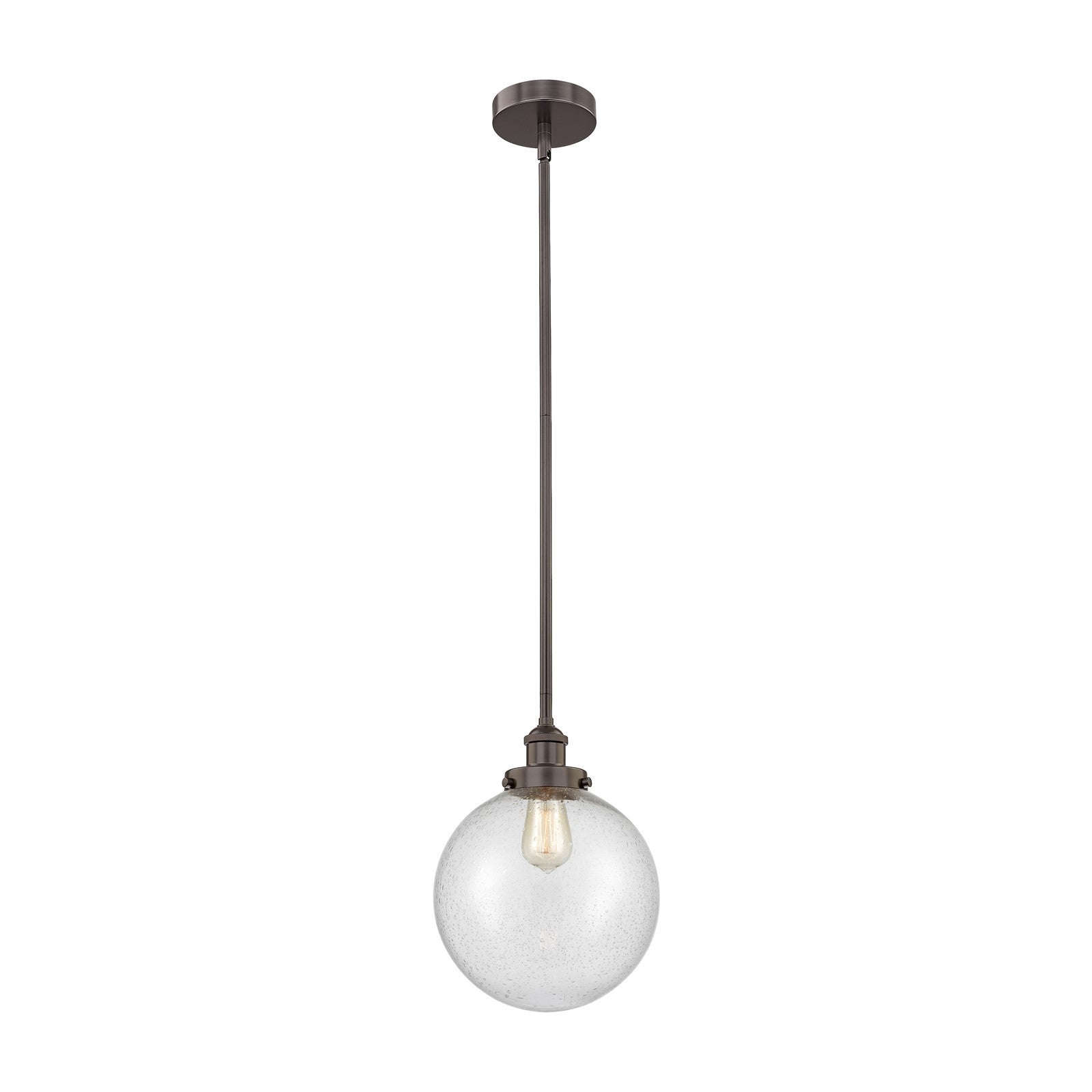 Innovations Beacon 10in 1-Light Mini Pendant | Industrial Oil Rubbed Bronze Steel and Seedy Glass | Kitchen Island & Dining | Model 616-1SH-OB-G204-10