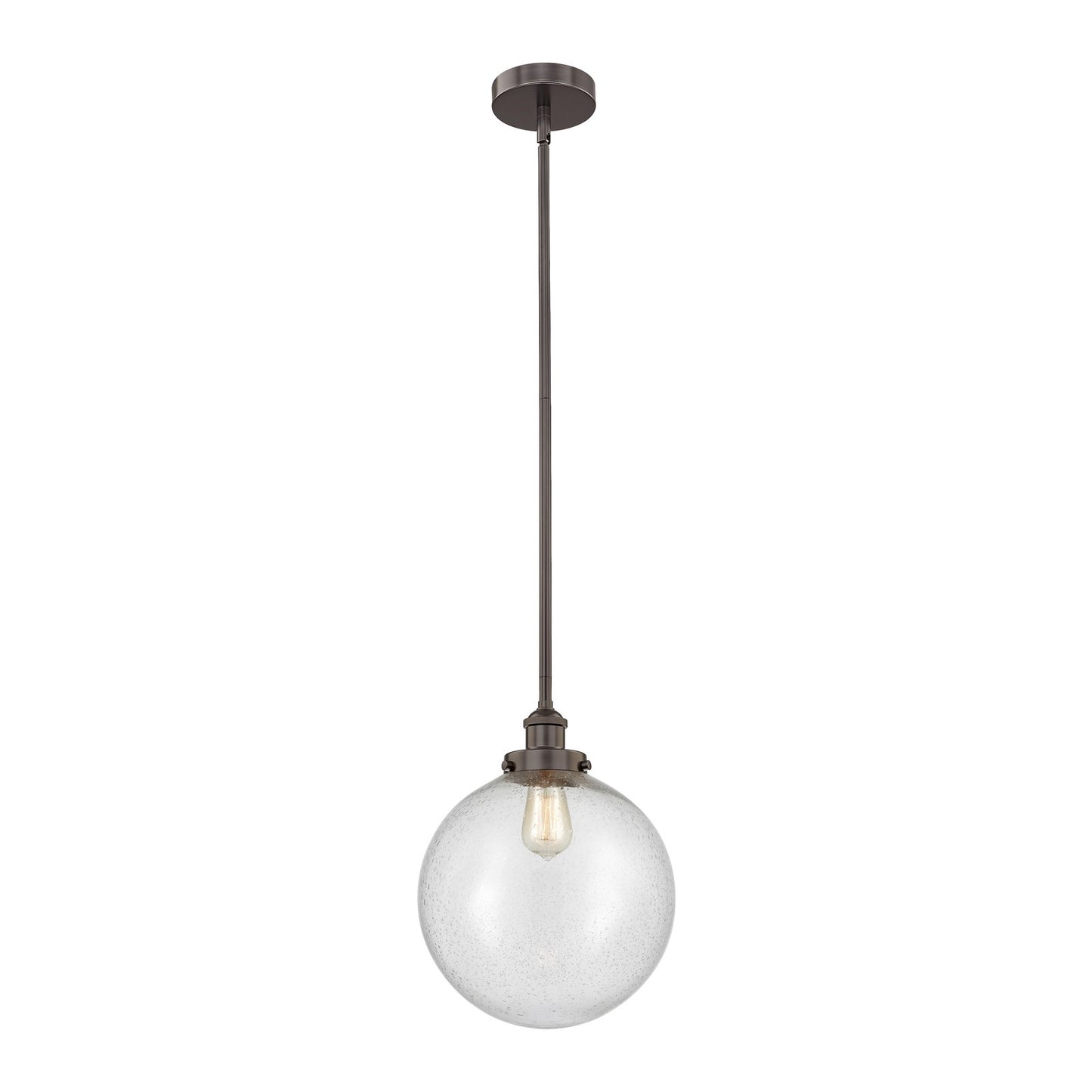 Innovations Beacon 12in 1-Light Mini Pendant | Industrial Oil Rubbed Bronze Steel and Seedy Glass | Kitchen Island & Dining | Model 616-1SH-OB-G204-12