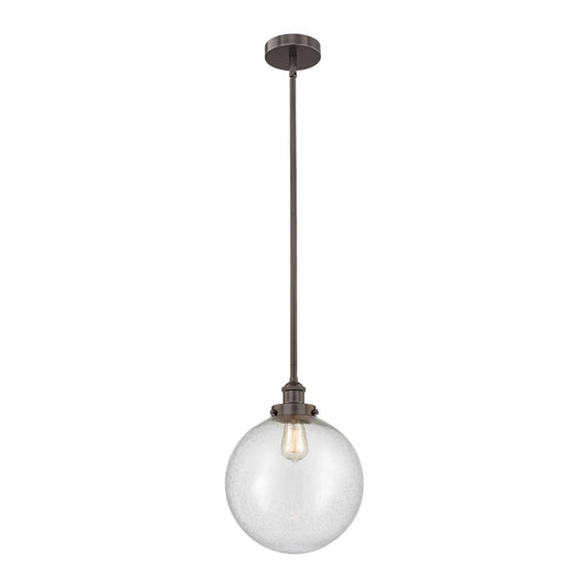 Innovations Beacon 12in 1-Light Mini Pendant | Industrial Oil Rubbed Bronze Steel and Seedy Glass | Kitchen Island & Dining | Model 616-1SH-OB-G204-12
