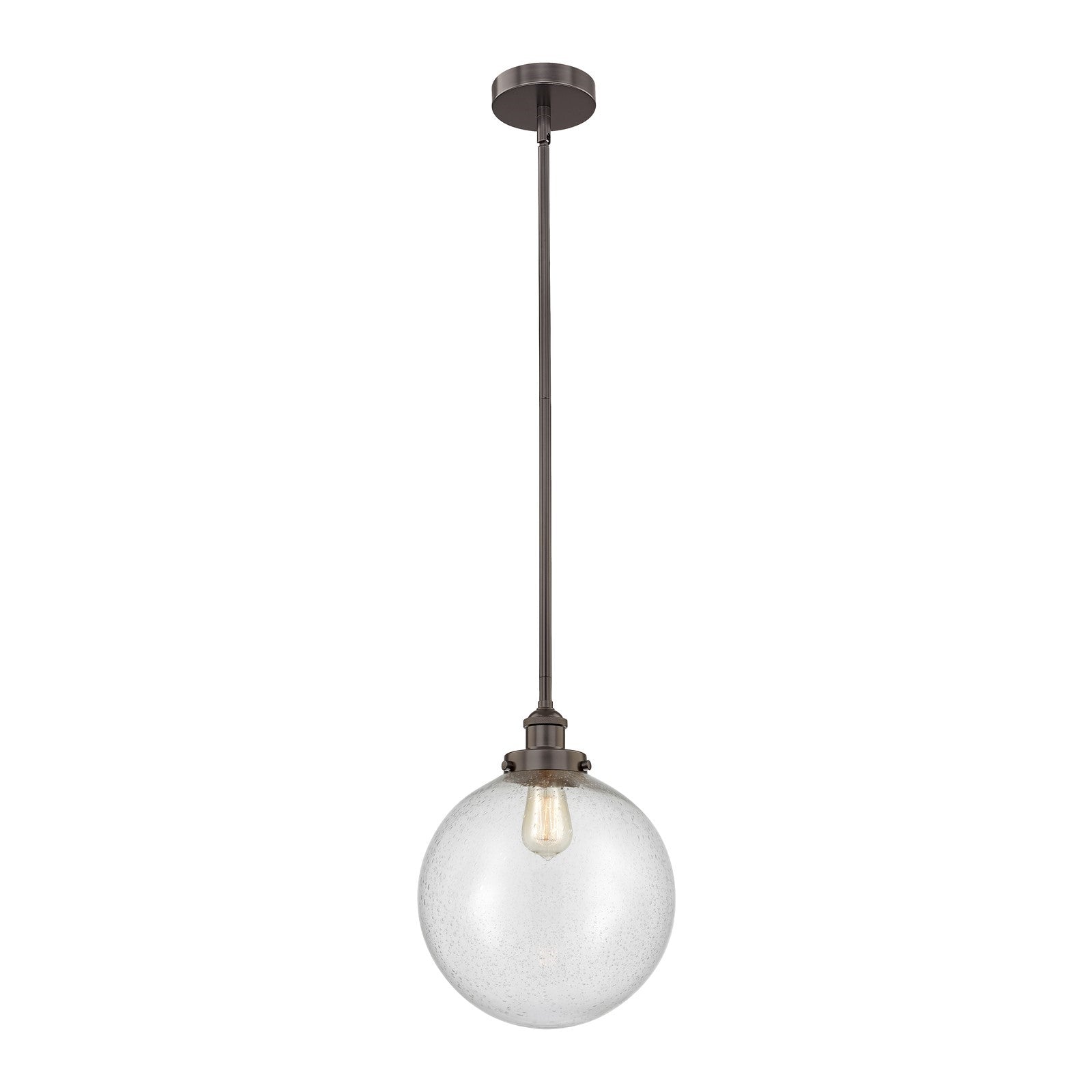Innovations Beacon 12in 1-Light Mini Pendant | Industrial Oil Rubbed Bronze Steel and Seedy Glass | Kitchen Island & Dining | Model 616-1SH-OB-G204-12