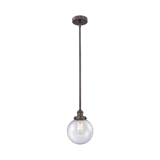 Innovations Beacon 8in 1-Light Mini Pendant | Industrial Oil Rubbed Bronze Steel and Seedy Glass | Kitchen Island & Dining | Model 616-1SH-OB-G204-8-LED