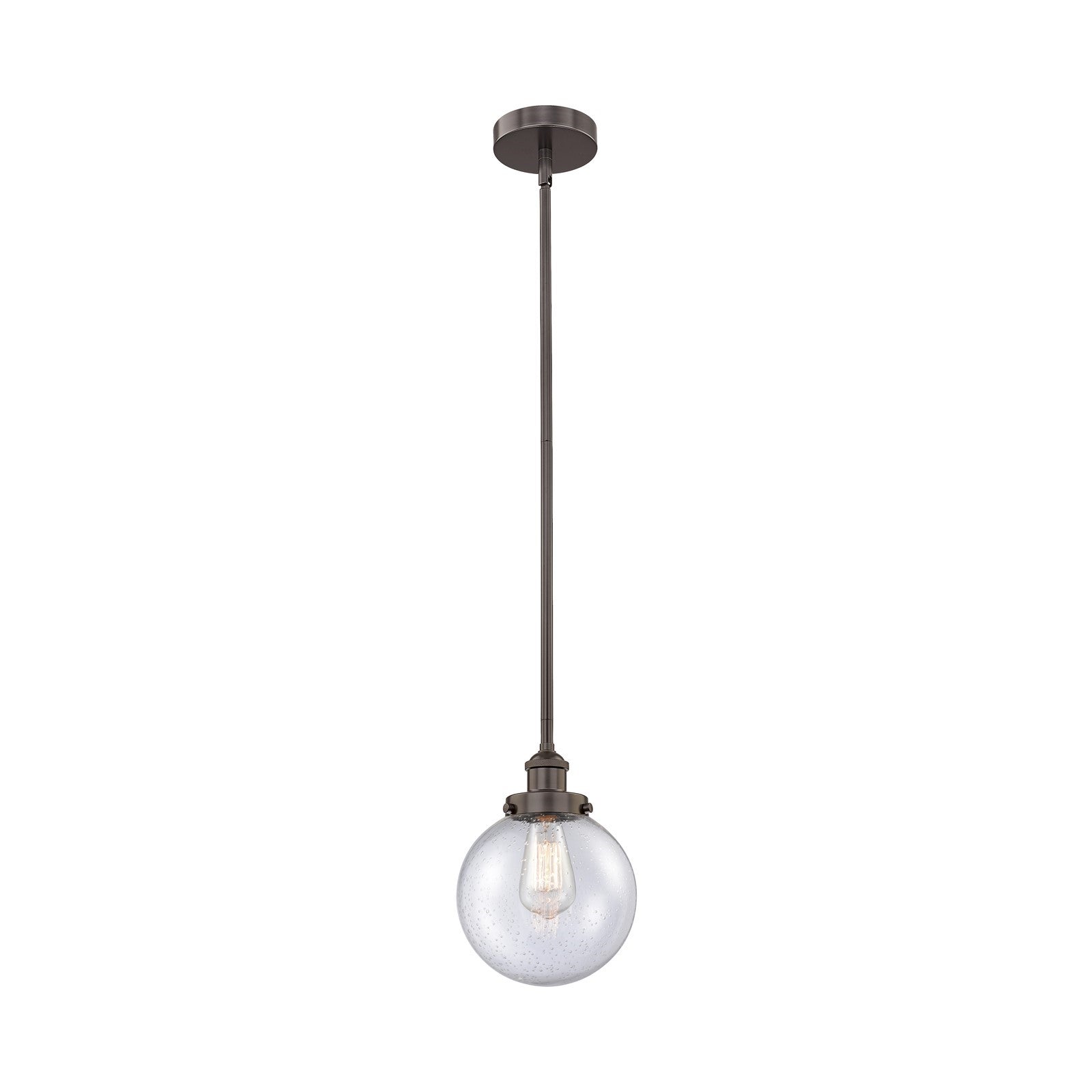 Innovations Beacon 8in 1-Light Mini Pendant | Industrial Oil Rubbed Bronze Steel and Seedy Glass | Kitchen Island & Dining | Model 616-1SH-OB-G204-8-LED