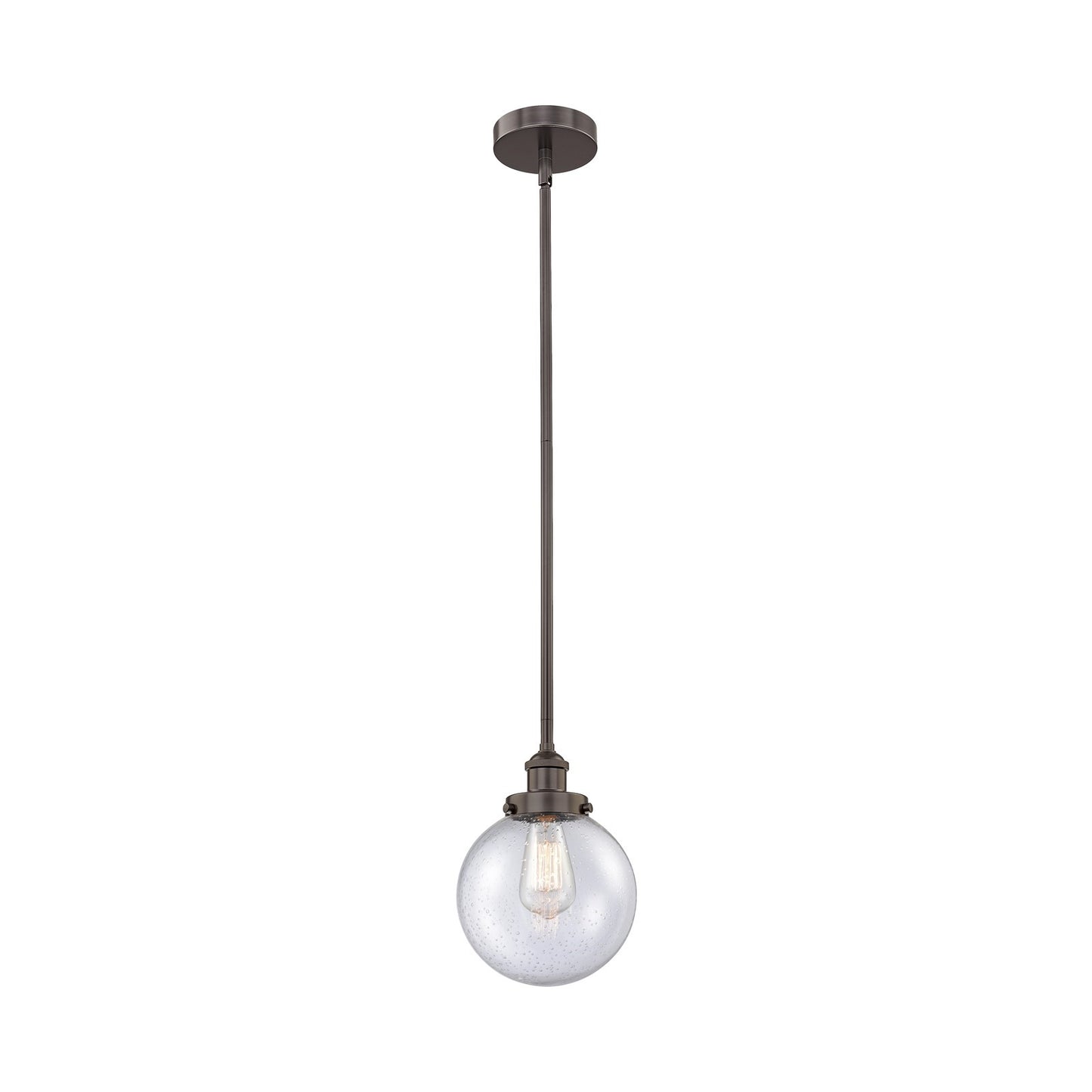 Innovations Beacon 8in 1-Light Mini Pendant | Industrial Oil Rubbed Bronze Steel and Seedy Glass | Kitchen Island & Dining | Model 616-1SH-OB-G204-8-LED
