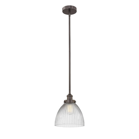 Innovations Seneca Falls 9.5in 1-Light Mini Pendant | Traditional Industrial Oil Rubbed Bronze Steel and Clear Halophane Glass | Model 616-1SH-OB-G222-LED