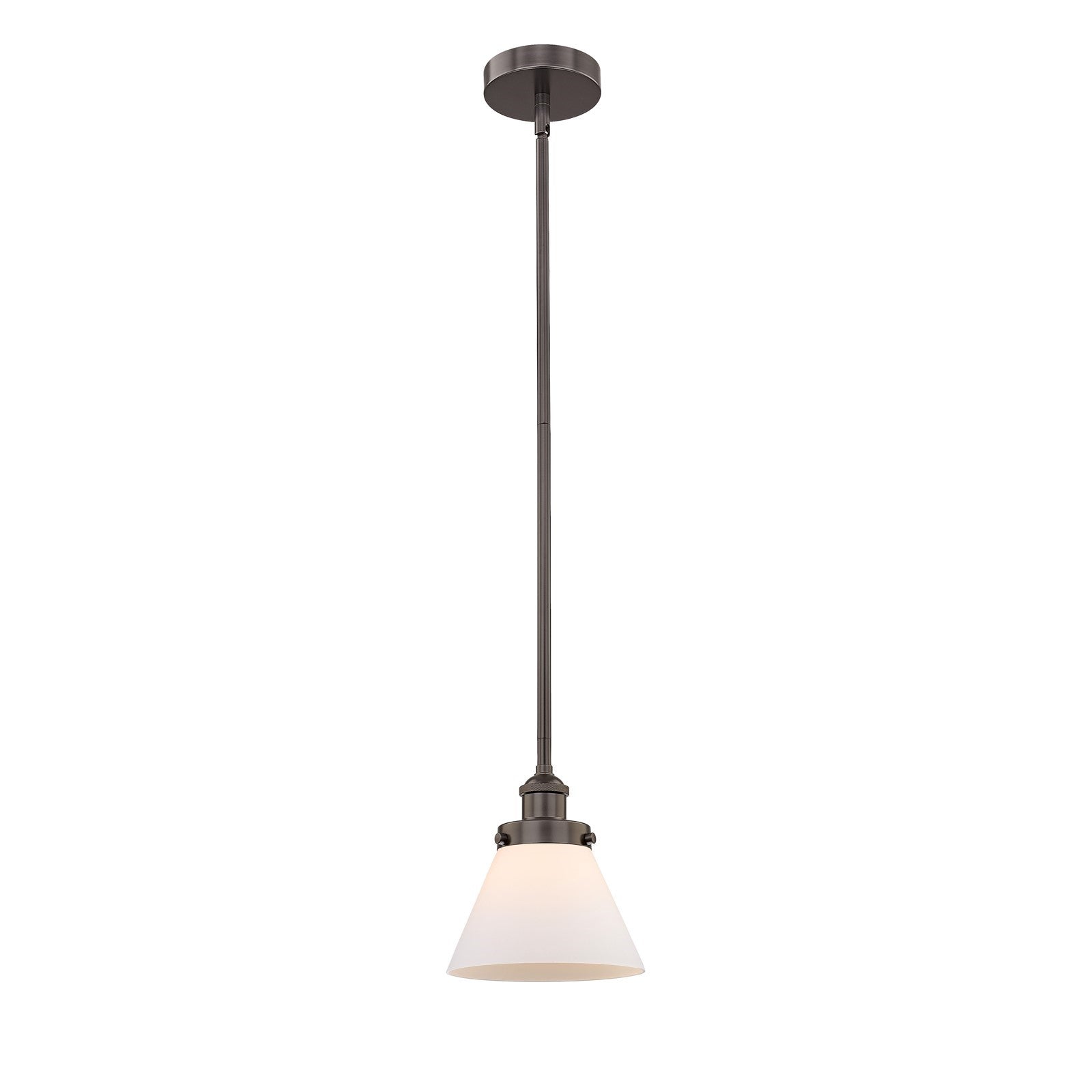 Innovations Cone 1-Light Mini Pendant | Industrial Oil Rubbed Bronze Steel and Matte White Frosted Glass | Kitchen Island & Dining | Model 616-1SH-OB-G41