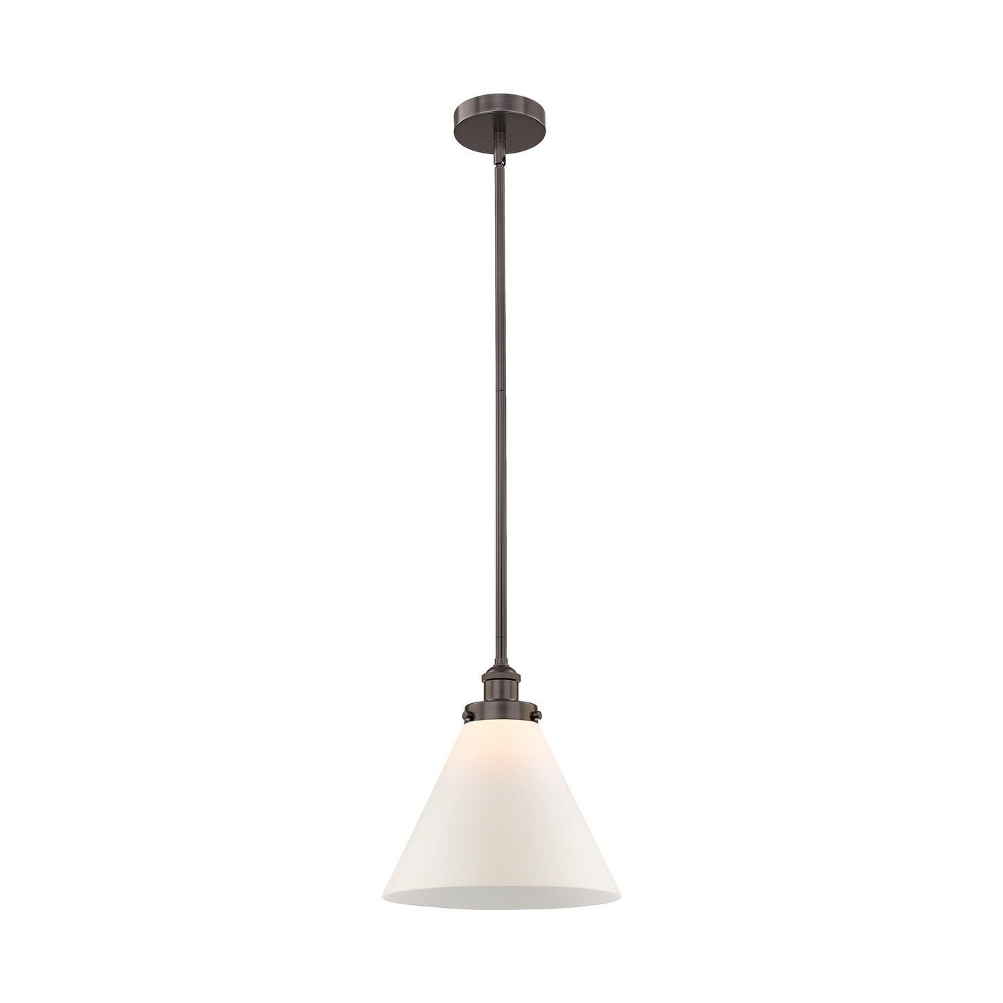 Innovations Cone 12in 1-Light Mini Pendant | Industrial Oil Rubbed Bronze Steel and Matte White Frosted Glass | Kitchen Island & | Model 616-1SH-OB-G41-L