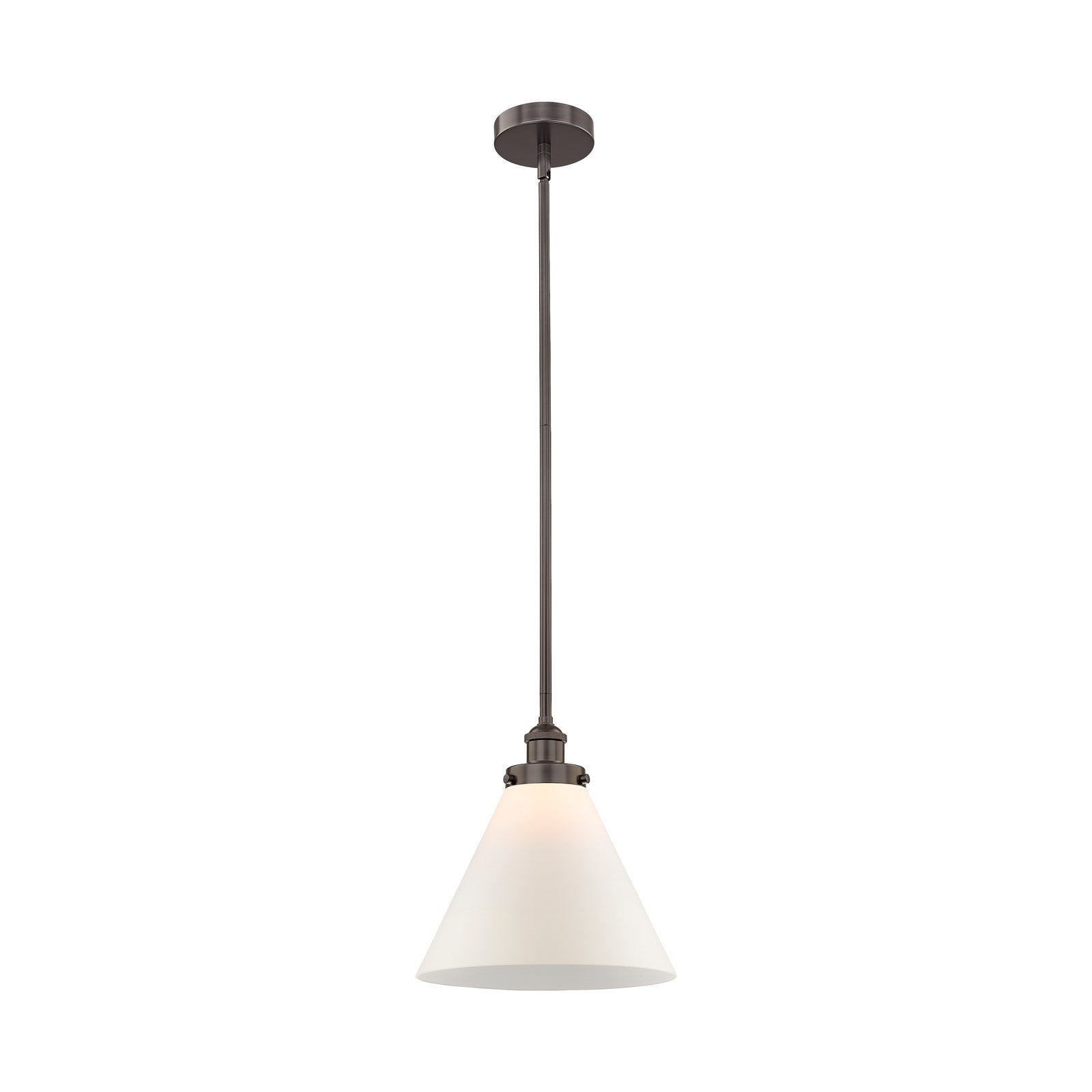Innovations Cone 12in 1-Light Mini Pendant | Industrial Oil Rubbed Bronze Steel and Matte White Frosted Glass | Kitchen | Model 616-1SH-OB-G41-L-LED