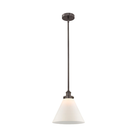 Innovations Cone 12in 1-Light Mini Pendant | Industrial Oil Rubbed Bronze Steel and Matte White Frosted Glass | Kitchen | Model 616-1SH-OB-G41-L-LED