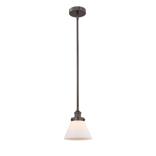 Innovations Cone 1-Light 8in Mini Pendant | Industrial Oil Rubbed Bronze Steel and Matte White Frosted Glass | Kitchen Island & | Model 616-1SH-OB-G41-LED