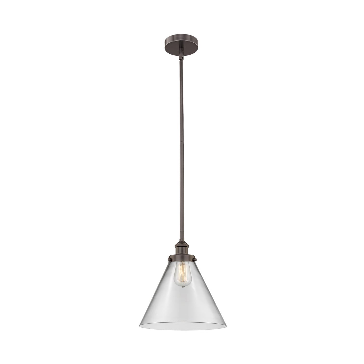 Innovations Cone 12in 1-Light Mini Pendant | Industrial Oil Rubbed Bronze Steel and Clear Glass | Kitchen Island & Dining Room | Model 616-1SH-OB-G42-L