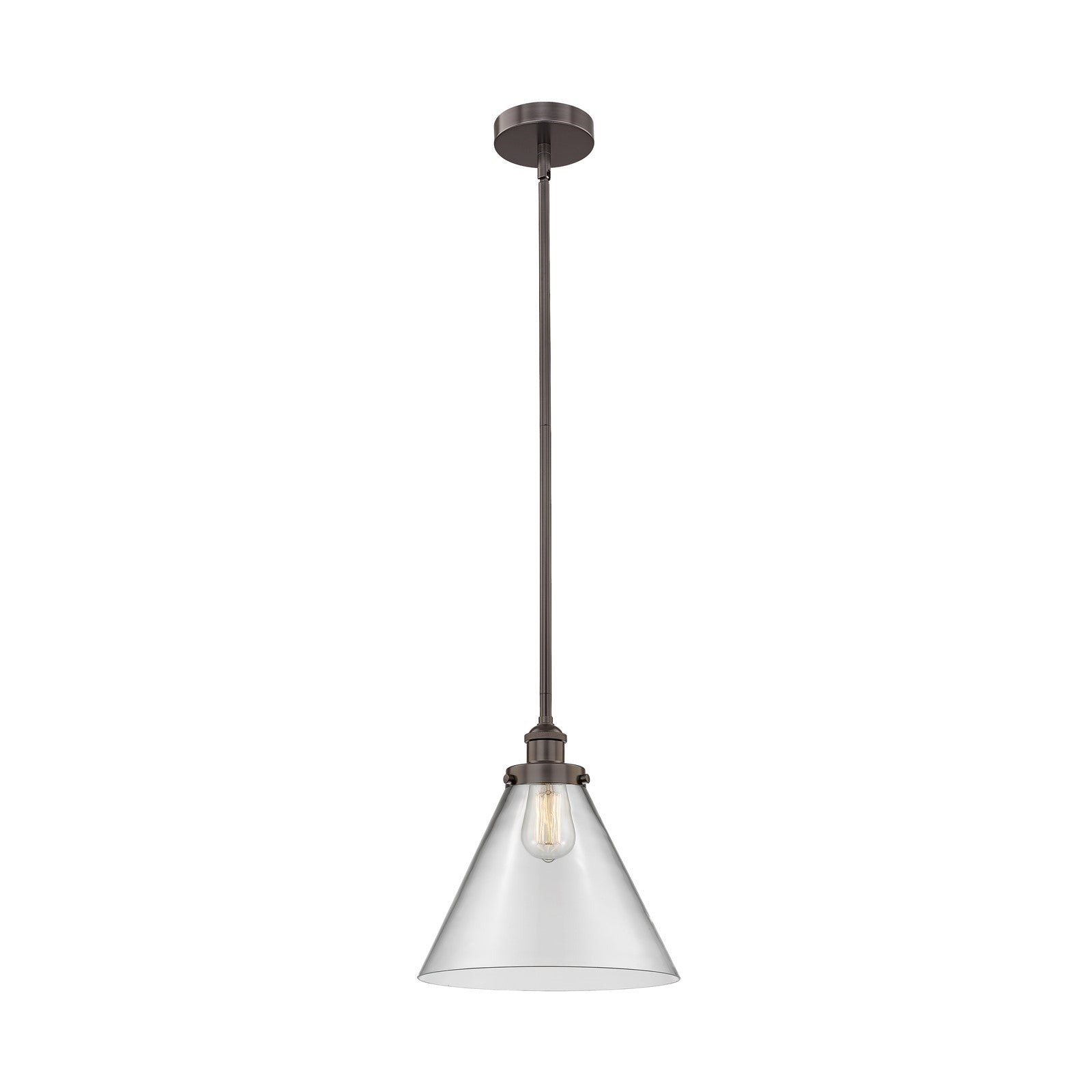 Innovations Cone 12in 1-Light Mini Pendant | Industrial Oil Rubbed Bronze Steel and Clear Glass | Kitchen Island & Dining | Model 616-1SH-OB-G42-L-LED