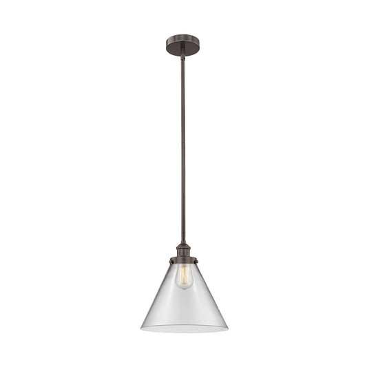 Innovations Cone 12in 1-Light Mini Pendant | Industrial Oil Rubbed Bronze Steel and Clear Glass | Kitchen Island & Dining | Model 616-1SH-OB-G42-L-LED