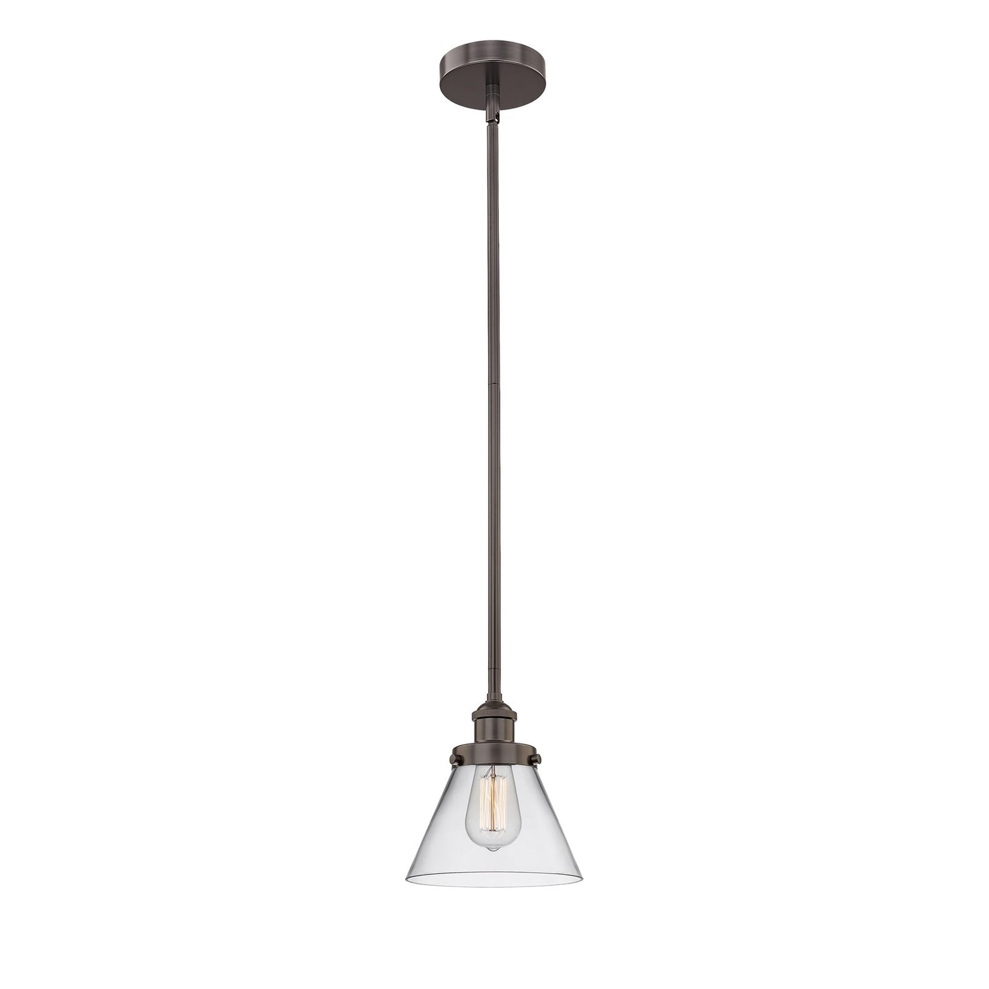 Innovations Cone 1-Light Mini Pendant | Industrial Oil Rubbed Bronze Steel and Clear Glass | Kitchen Island & Dining Nook | 600 | Model 616-1SH-OB-G42-LED